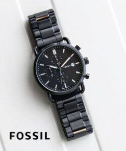 FOSSIL COMMUTER BLACK SILVER STAINLESS STEEL WATCH