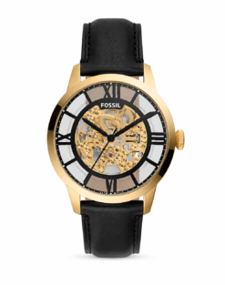 FOSSIL TOWNSMAN AUTOMATIC (BLACK/GOLDEN) AUTOMATIC LETHER WRIST WATCH