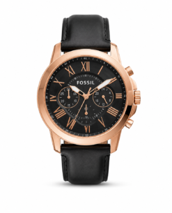 Fossil Grant Leather Belt Black Copper Watch