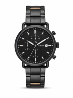 FOSSIL COMMUTER BLACK SILVER STAINLESS STEEL WATCH
