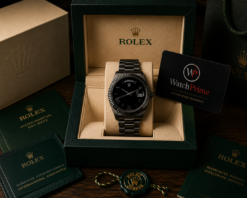 ROLEX OYSTER PERPETUAL DAY/DATE BLACK STAINLESS STEEL WATCH