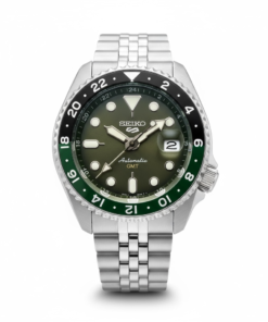 Seiko 5 GMT stainless steel Green Dial watch