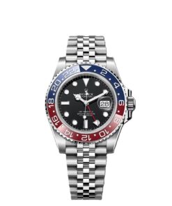 GMT-Master II red and blue Cerachrom bezel black dial and a Jubilee bracelet.